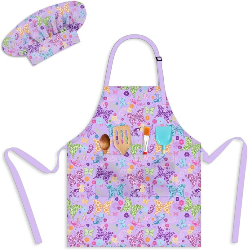Deabolar Kids Aprons for Girls Toddler Aprons with Pockets for Kids Cooking Baking Painting Crafting Art Gardening Adjustable - Image 1